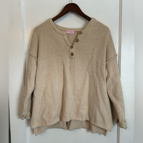 Pink Lily Teddy Bear Pullover Cream Size Medium - Picture 2 of 6